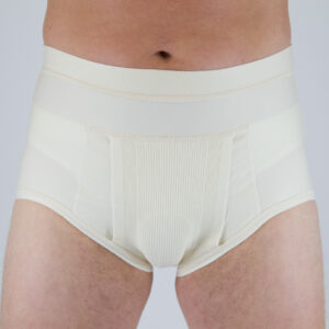 Slip erniario maschile poliestensivo a media compressione con pelotte